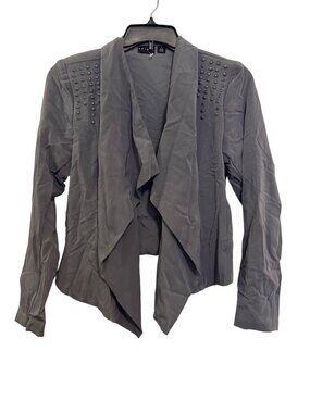 Tribal Gray Open Front Studded Jacket Size 8 Draped Collar Long Sleeve Lightweig